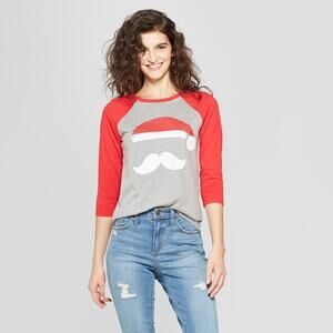 Modern Lux Girls Gray Red Santa Claus Long Sleeve Shirt Youth Size Medium